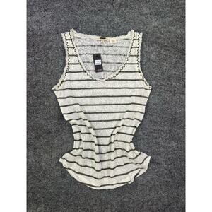 NWT Miss Me Women’s Tank Top Lacy Size M White strip lace trim summer
